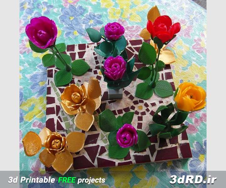 دانلود طرح سه بعدی گل های رنگی شاخ و برگ دار مصنوعی
