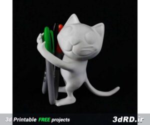 دانلود طرح سه بعدی نگهدارنده مداد طرح گربه ایستاده