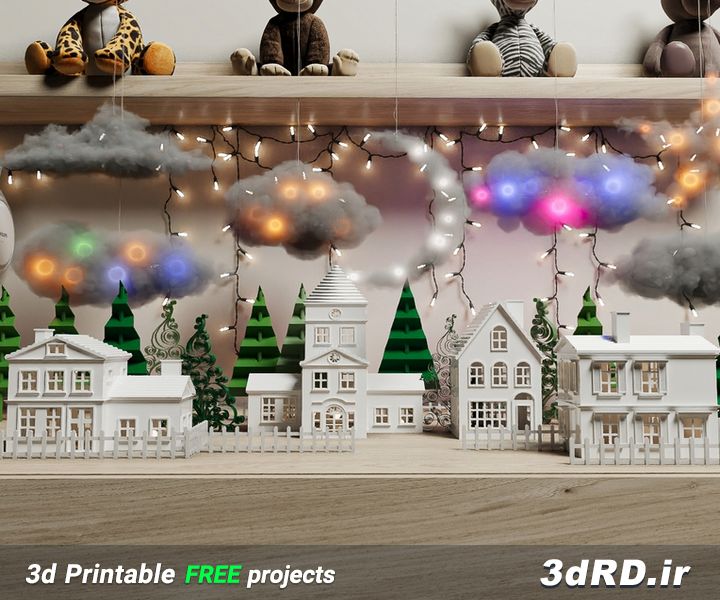 دانلود طرح سه بعدی ماکت کلیسا/ماکت خانه/ماکت درخت کاج/تزیینات کریسمس/شکوفه برفی
