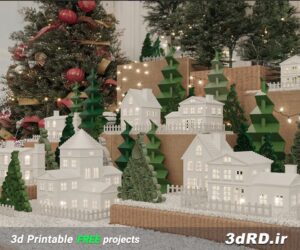 دانلود طرح سه بعدی ماکت کلیسا/ماکت خانه/ماکت درخت کاج/تزیینات کریسمس/شکوفه برفی