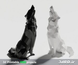دانلود طرح سه بعدی مجسمه گرگ/مجسمه گرگ زوزه کش/مجسمه گرگ سیاه و سفید