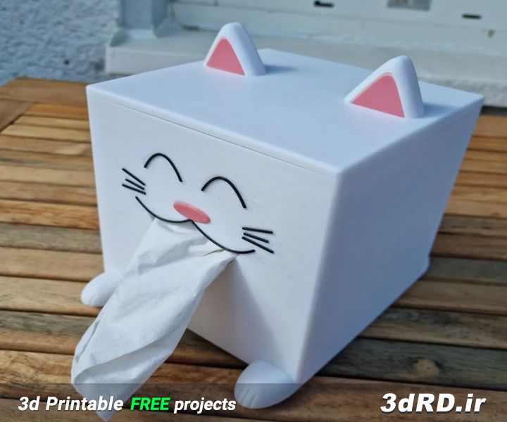 دانلود طرح سه بعدی جعبه دستمال کاغذی/ باکس دستمال کاغذی/ جادستمال کاغذی طرح گربه/باکس دستمال/باکس طرح گربه