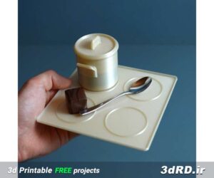 دانلود طرح سه بعدی فنجون قهوه و سینی کوچک